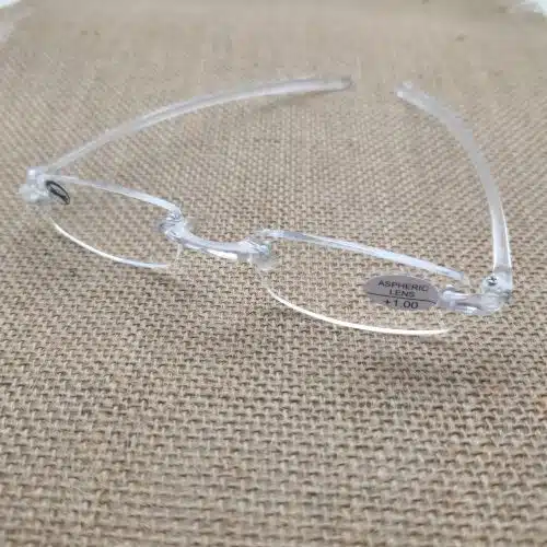 Lunettes loupe de lecture demi lune cristal percée + étui semi rigide translucide