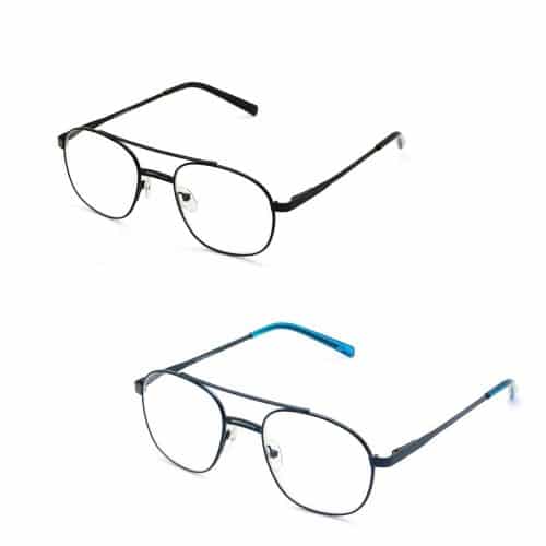 Lunettes loupe de lecture Prémontée Métal Ronde Double Pont. Disponible en deux coloris :  Bleu - Noir