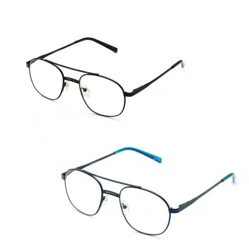 Lunettes loupe de lecture Prémontée Métal Ronde Double Pont. Disponible en deux coloris :  Bleu - Noir