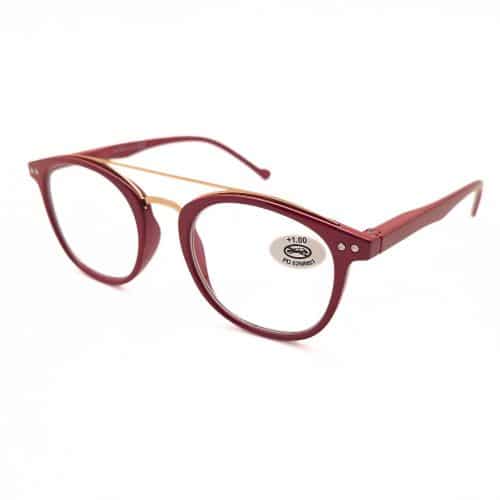 Lunettes loupe de lecture double pont Prémontée Plastique Ronde Double Pont rouge foncé