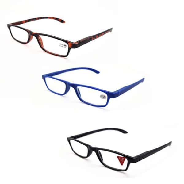 Lunettes demi lune Prémontée Plastique Cerclée Disponible en 3 coloris : Bleu, Écaille, Noir.