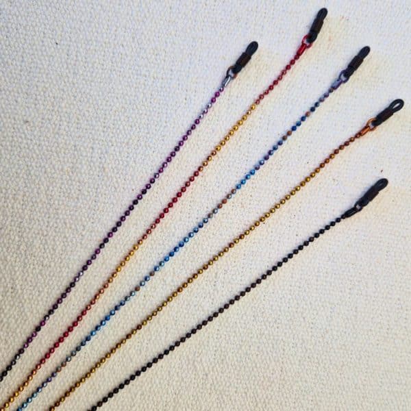 chaine de lunettes métal laqué moucheté multicolore - joint - maille boules - de fixation incassables