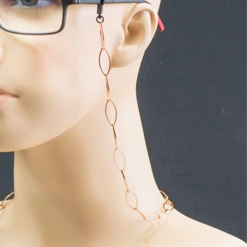 Chaine de lunettes métal rosé moyen maillons maille losange - fixation classique