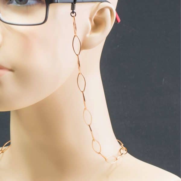 Chaine de lunettes métal rosé moyen maillons maille losange - fixation classique