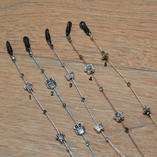 Cordon de lunettes avec motif zamac, tortue, chouette, papillon, fleur