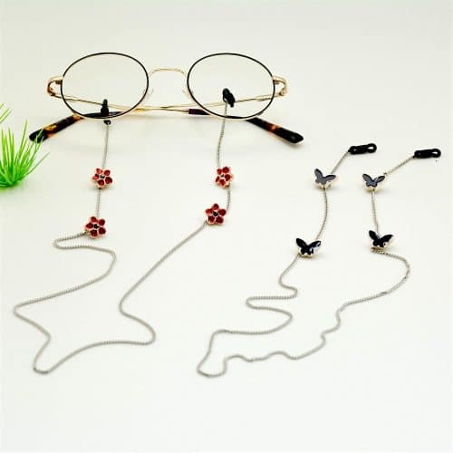 Chaine de lunettes métal Palladium motif PAPILLON ou FLEUR- Divers coloris