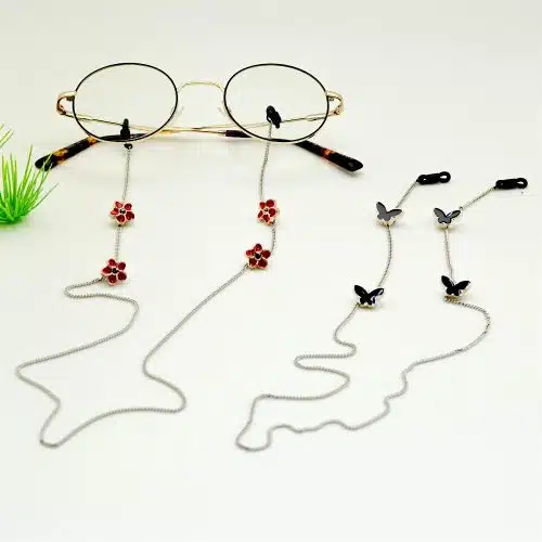 Chaine de lunettes métal Palladium motif PAPILLON ou FLEUR- Divers coloris