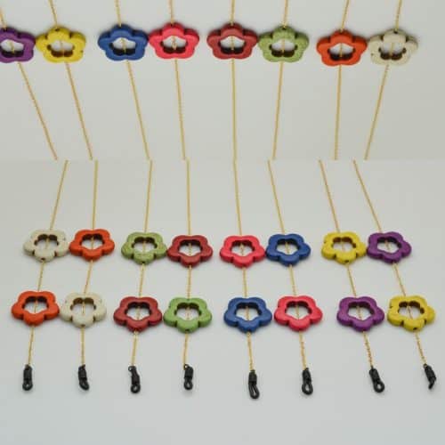 Chaine à lunettes Fleur Howlite couleur et chaine métal doré à l'or fin