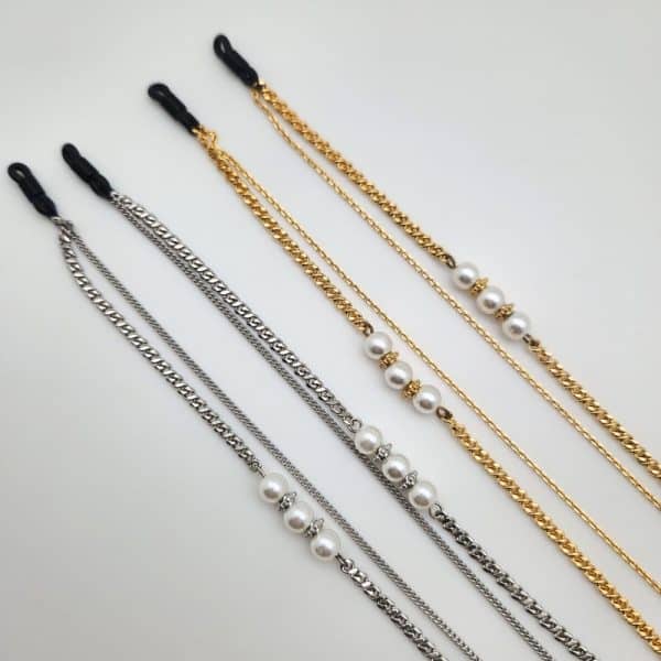 Chaine à lunettes Twin Chaines avec Perles nacrées Doré à l'or fin ou Palladium