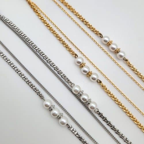 Chaine à lunettes Twin Chaines avec Perles nacrées Doré à l'or fin ou Palladium