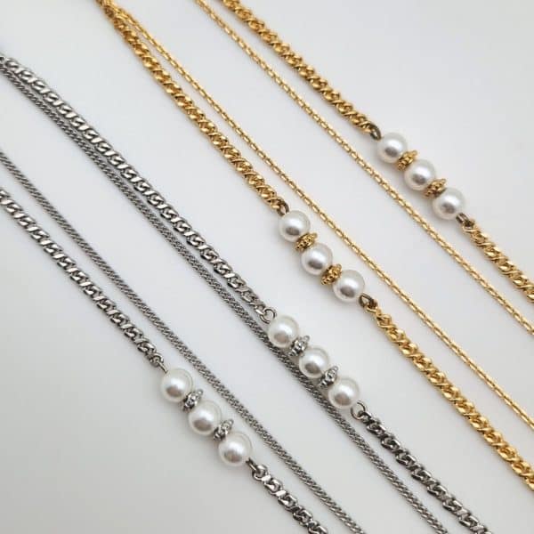 Chaine à lunettes Twin Chaines avec Perles nacrées Doré à l'or fin ou Palladium