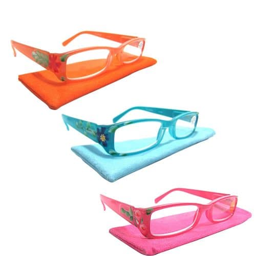 Lunettes de lecture Prémontées  3 coloris : rose orange ou rose avec motifs fleurs