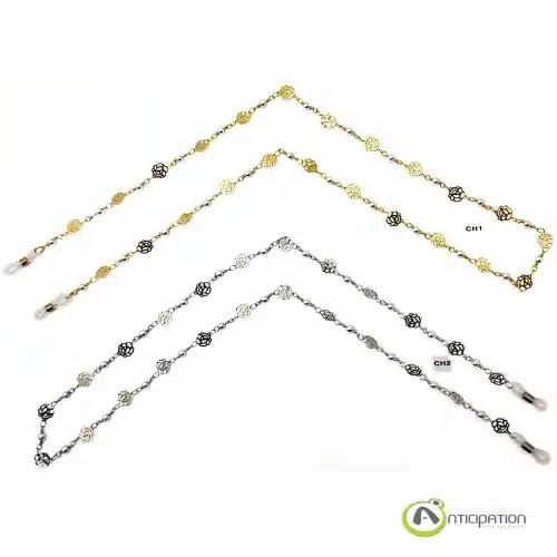 Chaines de lunettes Fleurs métal doré ou argenté et perles rondes nacrée