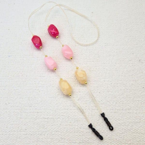 Cordon à lunettes léger Mousseline perles baroques colorées et perles doré