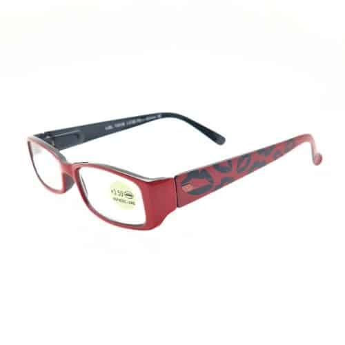 Lunettes de lecture rectangle rouge Branche décorées de Bisous - modèle Marylin