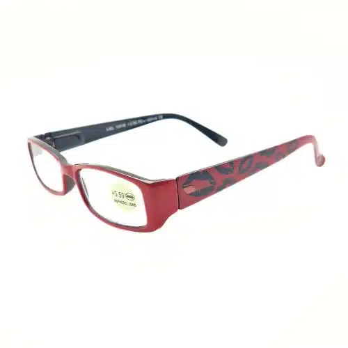 Lunettes de lecture rectangle rouge Branche décorées de Bisous - modèle Marylin