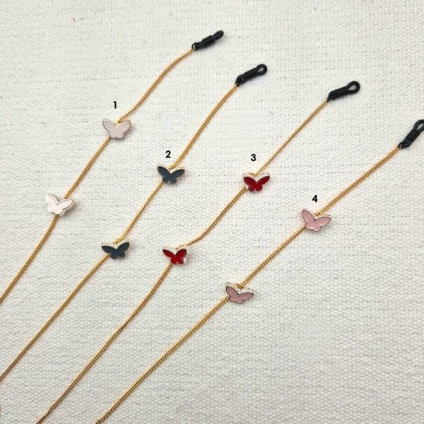 Chaine de lunettes métal Doré motif PAPILLON- Divers coloris