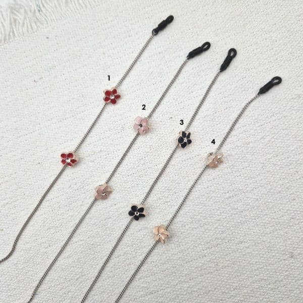 Chaine de lunettes métal Palladium motif Fleur - Divers coloris