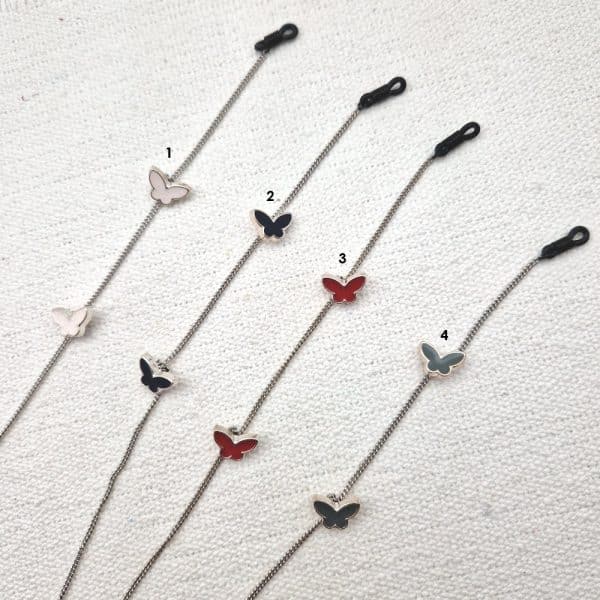 Chaine de lunettes métal Palladium motif PAPILLON- Divers coloris