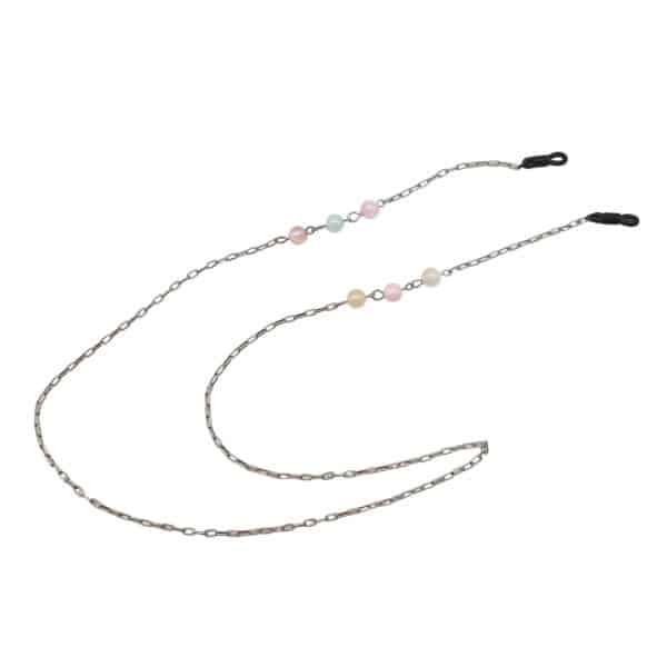 Chaine de lunettes Palladium avec perles pastel - fixation classique