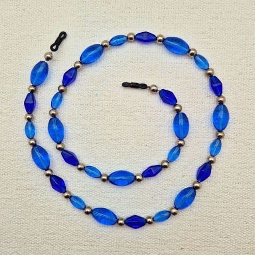 Chaine de lunettes femme OCÉAN; Chaine de lunettes perles de verres bleu lagon et perles ronde métal argenté