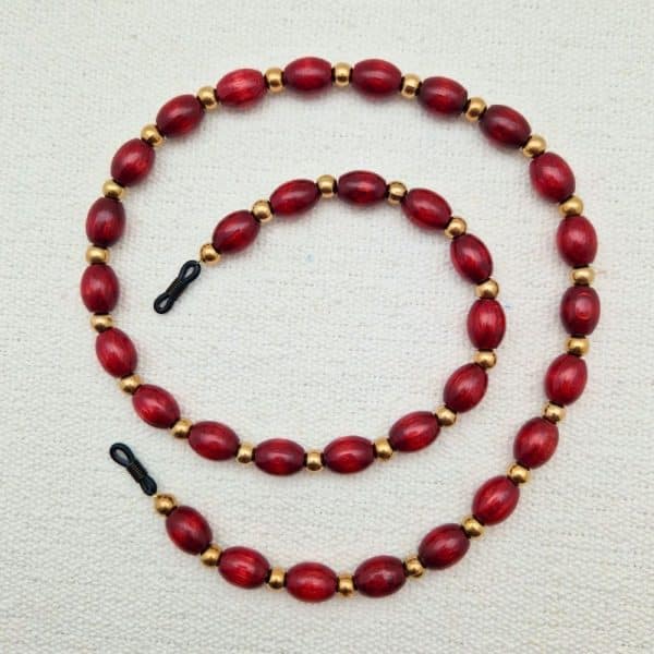 Chaine de lunettes femme SANTAL Chaine de lunettes perles bois ovale et perles métal doré alternées
