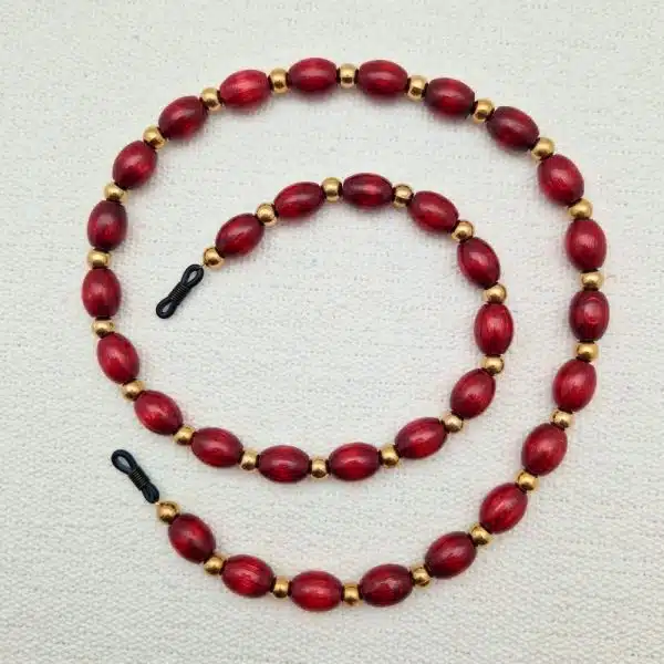 Chaine de lunettes femme SANTAL Chaine de lunettes perles bois ovale et perles métal doré alternées