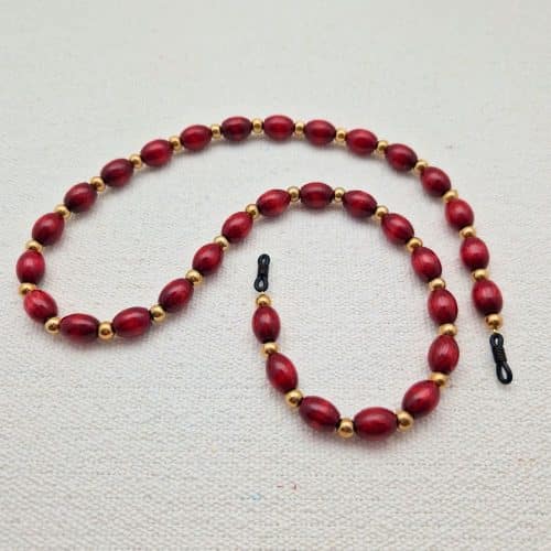 Chaine de lunettes femme SANTAL Chaine de lunettes perles bois ovale et perles métal doré alternées