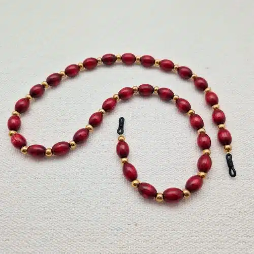 Chaine de lunettes femme SANTAL Chaine de lunettes perles bois ovale et perles métal doré alternées