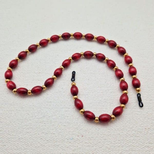 Chaine de lunettes femme SANTAL Chaine de lunettes perles bois ovale et perles métal doré alternées