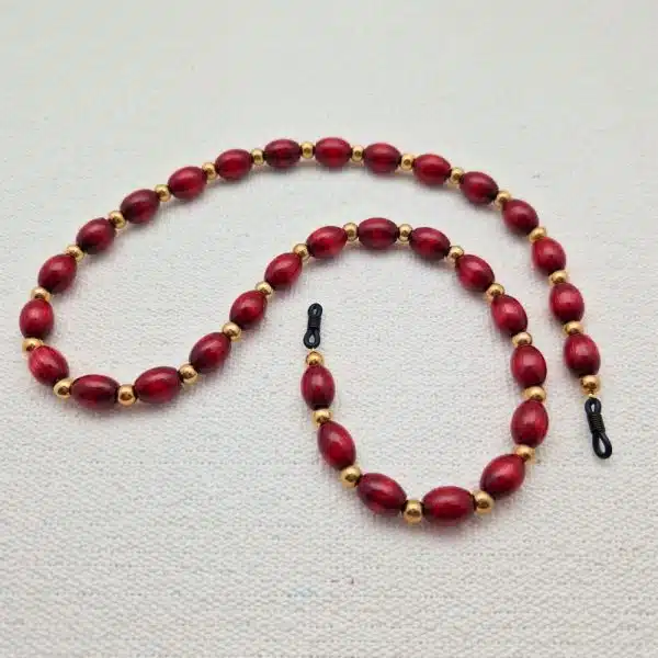 Chaine de lunettes femme SANTAL Chaine de lunettes perles bois ovale et perles métal doré alternées